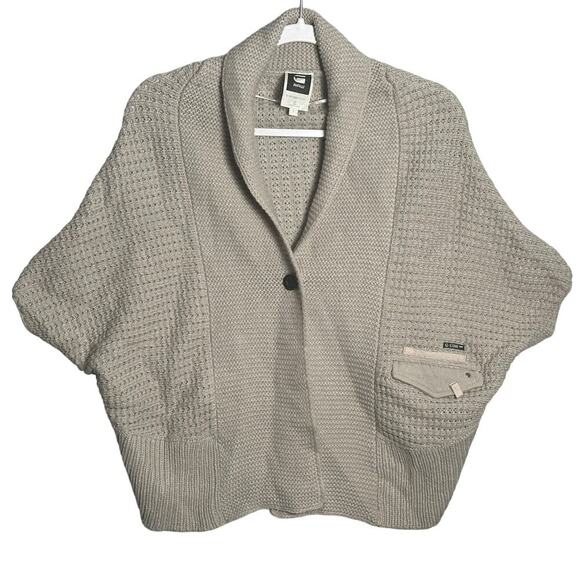 G-Star RAW Womens Small Parasol Shrug Knit Sweater Poncho Cardigan Wool‎ neutral - Picture 1 of 12